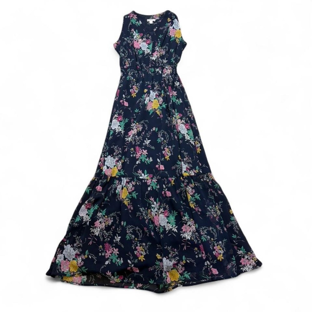 Cottagecore Floral Tiered Maxi Dress Boho Merona Navy Blue Size XS summer dress